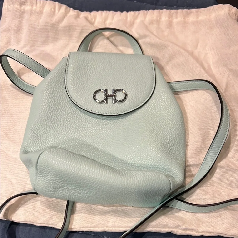 Salvatore Ferragamo Mini Baby Blue Leather Backpack - Picture 6 of 7